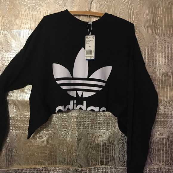adidas Tops - Adidas Cut Out Sweater Black Crop Medium NWT